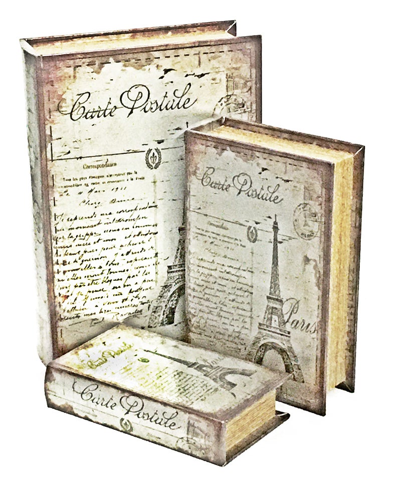 Bellaa 28069 Decorative Book Box Gift Set of 3 Paris Eiffel Tower Vintage Hidden Invisible Secret Storage Heavy Bookends Bookshelves Support End Magnetic Cover Stash Designed Wood Flux Leather - Image 5